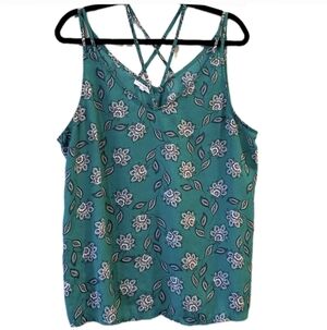 Maurices Spaghetti Strap Top Women's XXL Teal Floral Bohemian Strappy Feminine